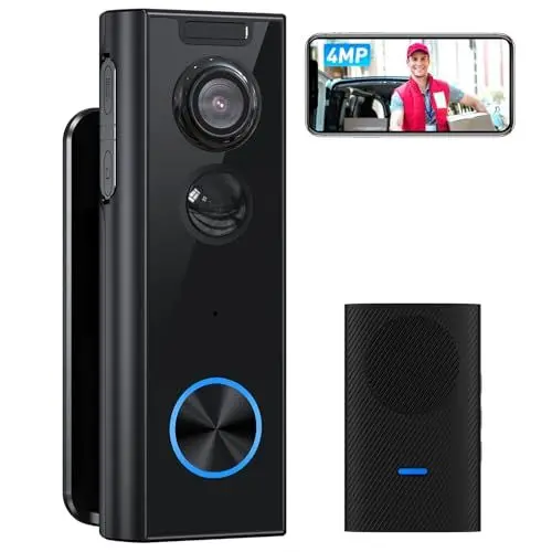 Produktbild: XTU WLAN Video Türklingel mit Kamera 4MP HD Kabellose Video Türklingel mit Gong und Mehrwinklige Halterung, Batteriebetrieben,PIR-Beweg ungserkennung, Nachtsicht, 2-Wege-Audio, Arbeitet mit Alexa