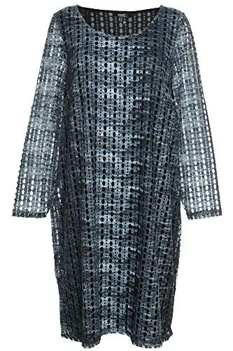 Produktbild: X-Two Yesta by Midi Kleid Tunika Dress Shirt Langarm Damen Lagenlook, Farbe:blau, Damengrößen:54