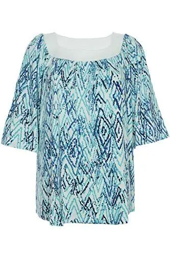 Produktbild: X-Two Yesta by T Shirt Tunika Damen Lagenlook Kurzarm Loose Fit Plusgröße, Farbe:blau, Damengrößen:52