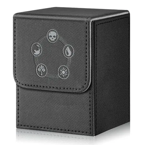 Produktbild: Xuanbeier Kartenbox kompatibel mit MTG, die mehr als 120 unabhängige Kartensätze aufnehmen können, und die magnetische Kartenbox aus PU-Leder kompatibel mit CCG/TCG/Yugioh,(Schwarz-grau)