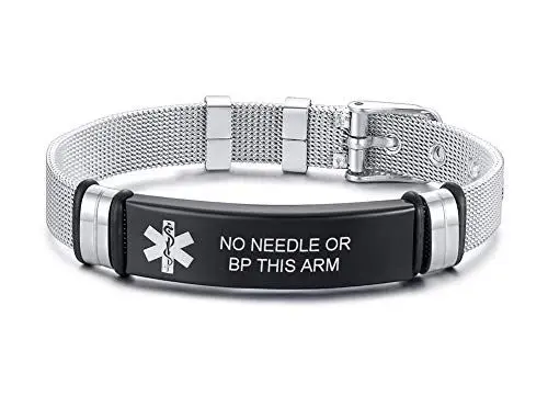Produktbild: XUANPAI Personalisierte Edelstahlarmband Armband Angepasst Medical Alert Notfall Link Armband Einstellbar