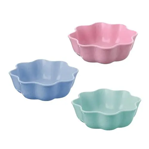 Produktbild: XUEHOU Dipschalen Sojasauce Marmeladen Schälchen Saucenschälchen Kompottschalen Dessertschalen Blütenform Snackschalen Servierschalen Dip Schälchen Klein für Saucen, Sojasauce 3 Stück