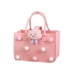 Produktbild: XUEHOU Filztasche Shopper Einkaufstasche Groß Einkaufstasche Faltbar Filz Tasche Tragetasche Einkaufskorb Filz Henkeltaschen Damen Shopping Niedlich Rosa Bag für Ausgehen Einkaufen
