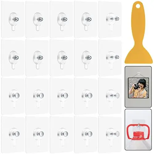 Produktbild: XUIIOSOOKP 30 Stk Bilderhaken Selbstklebend, Transparente Klebehaken Schrauben Bilder Wandhaken ohne Bohren, Bildaufhänger Haken Selbstklebend für Bilder Poster Fotos Dekorative Gemälde