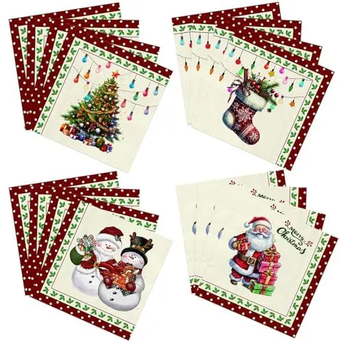 Produktbild: Xunerloy 40Stück Servietten Weihnachten Weihnachtsbäume Weihnachtsmann Servietten Tischdeko Weihnachts Weihnachten Deko Weihnachtsservietten Weihnachts Papierservietten Einweg Merry Christmas Napkins