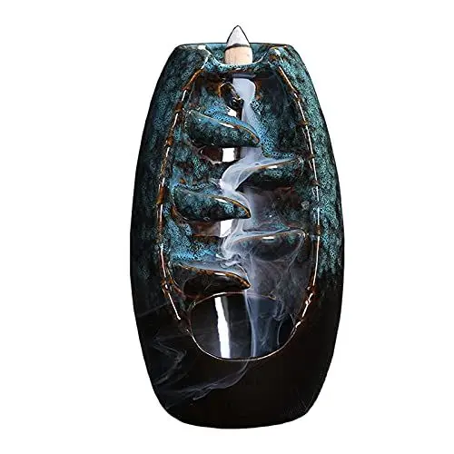 Produktbild: xunfu Rückfluss Räuchergefäß, Räucherwasserfall Keramik Räuchergefäss mit 60 Räucherkegel Rückfluss und 1 Matte, füR Aromatherapie Ornament Wohnkultur, Blau Groß Neu