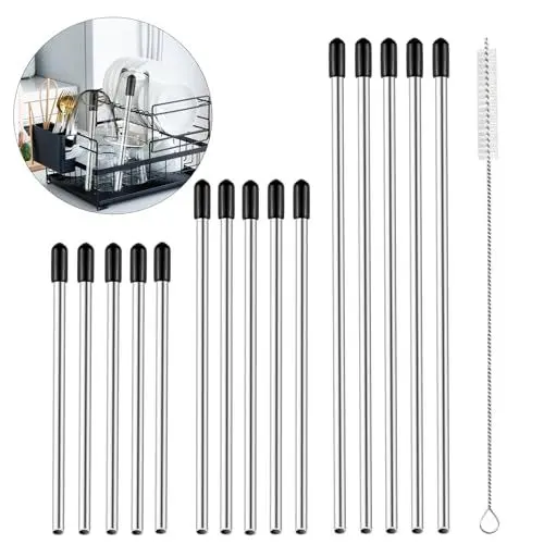 Produktbild: XUSSMM 15 Stück Edelstahl Flaschenhalter, Spülmaschineneinsatz Flaschen für Spülmaschine mit verlängerte Silikonkappe für Alle Gängigen Geschirrkorb für Crystal 15cm, 21.5cm, 24cm
