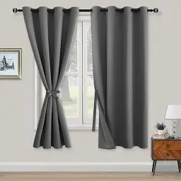 Produktbild: XWZO Blickdichte Vorhänge Verdunklungsvorhänge mit Ösen 2 Stücke Gardienen mit Raffhalter Lichtundurchlässige Vorhänge für Schlafzimmer,WonhzimmerBüro, 175x140 cm, Grau