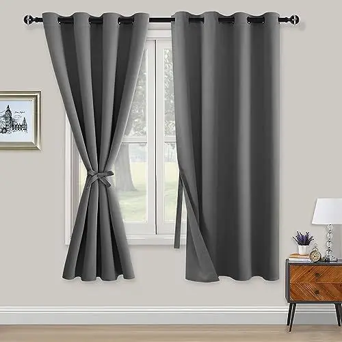Produktbild: XWZO Blickdichte Vorhänge Verdunklungsvorhänge mit Ösen 2 Stücke Gardienen mit Raffhalter Lichtundurchlässige Vorhänge für Schlafzimmer,WonhzimmerBüro, 175x140 cm, Grau