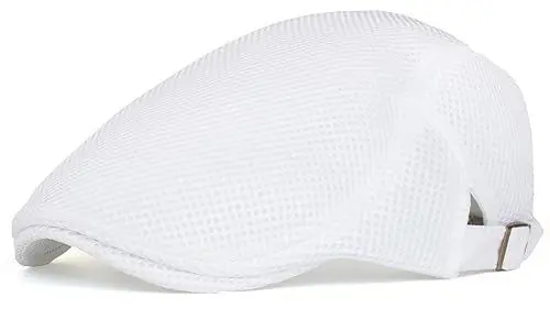 Produktbild: XYIYI Weiß Herren Atmungsaktive Mesh Newsboy Cap Sommer Beret Efeu Kappe Fahren Cabbie Flachen Hut