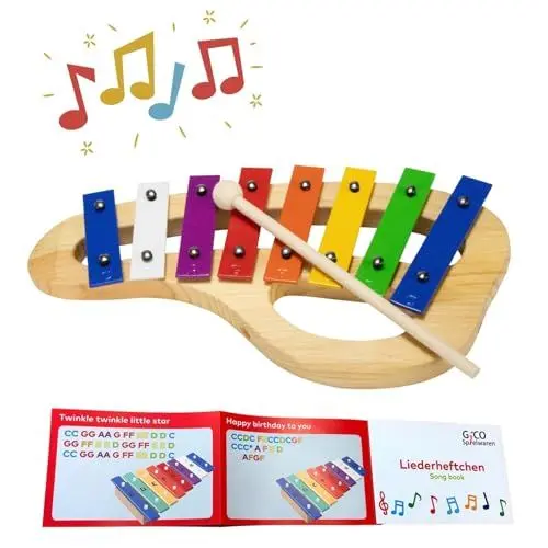 Produktbild: Xylophon Holz Musik Glockenspiel Musikinstrument für Kinder Mädchen Jungen mit Griff und 1 Schlägel Buntes Xylophon (3813)