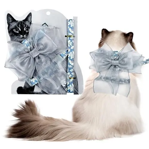 Produktbild: xyuayamz Katzengeschirr mit Leine Ausbruchsicher, Katzen Leine mit Schleife, Katzenleine mit Geschirr für Katzen, Verstellbarer, Weicher und Leichter Cat Harness,für Katze Welpe Kaninchen