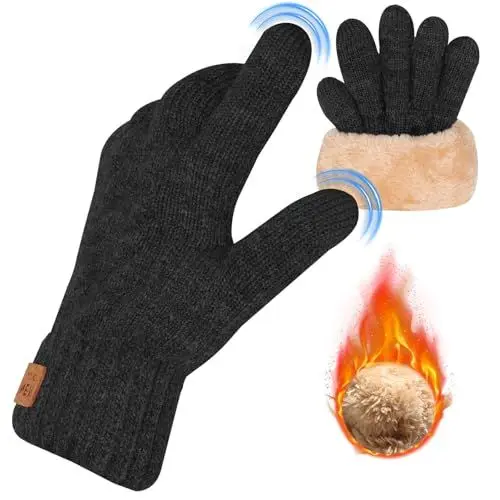 Produktbild: xyzmilz Handschuhe Damen Winter - Touchscreen Warme Thermo Fleece Strickhandschuhe Thermohandschuhe Outdoor Winter Fahren Radfahren Angeln Laufen Skifahren für Männer und Frauen (Schwarz, L)