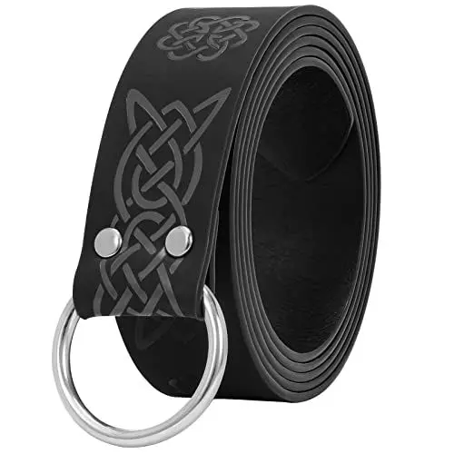 Produktbild: XZQTIVE Mittelalterlicher Wikinger Gürtel für Herren Damen, Renaissance Rittergürtel Geprägtes PU Leder O-Ring Gürtel für Wikinger Halloween Cosplay Kostüm (Schwarz(Silberne Schnalle), Länge 165cm)