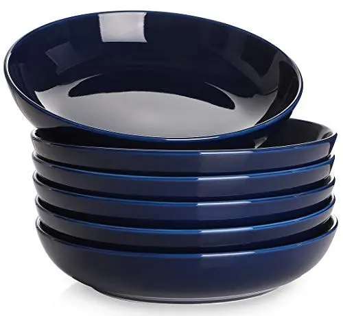 Produktbild: Y YHY Tiefe Teller 6er Set, 21.5 x 4.6 cm Tiefe Essteller, Suppenteller, Salatschüsseln, Pastaschüssel für 6 Personen, Große Speiseteller Porcelain für Pasta, Gulasch, Suppen und Salat-880 ml, Blau