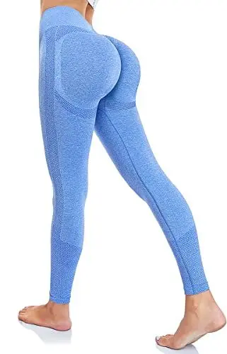 Produktbild: Yaavii Leggings Damen High Waist Sport Leggings Push Up Booty Lift Gym Yoga Pants Ruched Sporthose Blau L