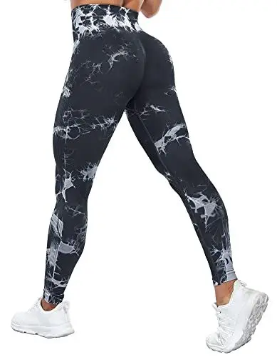Produktbild: Yaavii Scrunch Butt Leggings Damen High Waist Push Up Booty Hose für Yoga Fitness Gym Workout Tie Dye Schwarz L