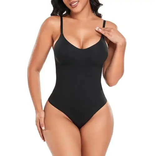 Produktbild: Yaavii Shapewear Damen Bauchweg Bodysuit Shaping Body Tanga Shaper mit Verstellbarer Schultergurt Schwarz M