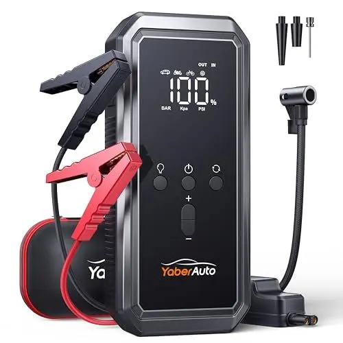 Produktbild: 5000A Auto Starthilfe, YaberAuto Starthilfe Powerbank mit 150PSI Kompressor, 21,800mAh Powerbank mit 300 Lumen Notlicht, 4 in 1 Powerbank als Starthilfe mit LCD Bildschirm, YA70