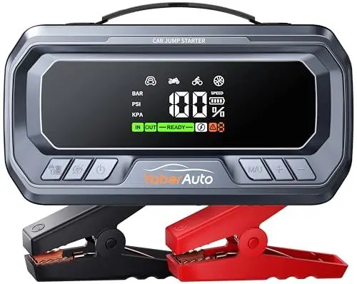 Produktbild: YaberAuto Starthilfe Powerbank mit Kompressor, 160PSI 6500A Auto Starthilfe, PD 65W Starthilfe Powerbank für All Benzin und 12.0L Dieselmotor, Starthilfe mit 600 Lumen Notlicht und 3.3