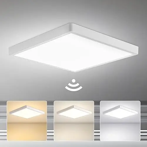 Produktbild: Yafido 28W LED Deckenleuchte Flach mit Bewegungssensor, 30CM 3000K-6000K Ultra Slim Weiße Quadrt Deckenlampe mit Bewegungsmelder, 2800LM Modern Panel Lampe für Flur, Veranda, Garage, Balkon