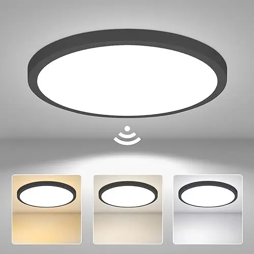 Produktbild: Yafido 28W LED Deckenleuchte mit Radar und Dämmerungssensor,Ø30cm 3000K/4000K/6000K Schwarz Rund Deckenlampe mit Bewegungsmelder, Deckenleuchte Flach für Flur,Treppe,Garage