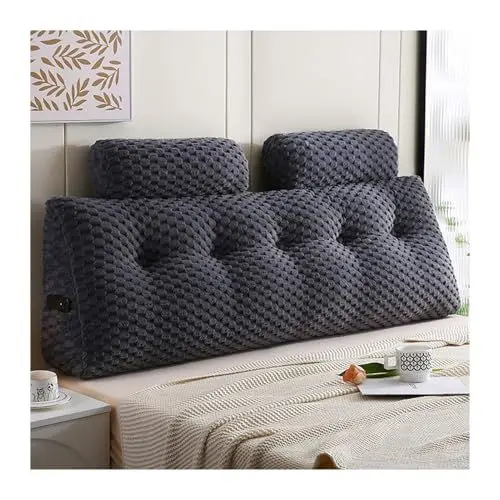 Produktbild: Yahbrra Rückenkissen, Keilkissen für Bett und Sofa Geeignet, Lendenkissen, Dreieckiges Lesekissen, Kissen mit Abnehmbarer Nackenrolle und Waschbarem Bezug(Gray,100 * 50 * 20cm (1 Pillow))