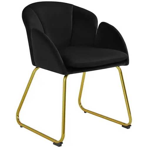 Produktbild: Yaheetech Esszimmerstuhl modern, Küchenstuhl in Blumenform, Sessel Polsterstuhl mit Metallbeinen Gold, für Wohnzimmer/Esszimmer Schwarz