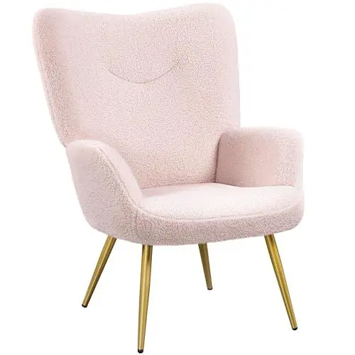 Produktbild: Yaheetech Ohrensessel Modern Sessel aus Bouclé-Gewebe Armsessel Lehnsessel Polsterstuhl bis 136 kg Belastbar Rosa