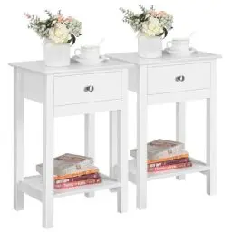 Produktbild: Yaheetech 2 Stück Nachttisch Nachtschrank mit Schublade und Ablag Beistelltisch Sofatisch 60 cm hoch Ablagetisch Nachtkonsole für Schlafzimmer/Wohnzimmer, Weiß