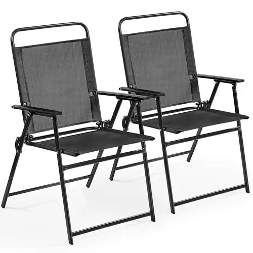 Produktbild: Yaheetech 2er-Set Klappstuhl Gartenstuhl Klappsessel mit Hoher Rückenlehne & Armlehnen Terrassenstühle Essstühle bis 100 kg Belastbar, Schwarz