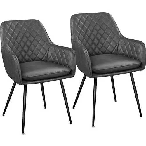 Produktbild: Yaheetech Esszimmerstühle 2er Set Küchenstühle, Polsterstühle mit Armlehnen Metallbeine, Seesel aus Kunstleder für Arbeitszimmer/Wohnzimmer, Dunkelgrau
