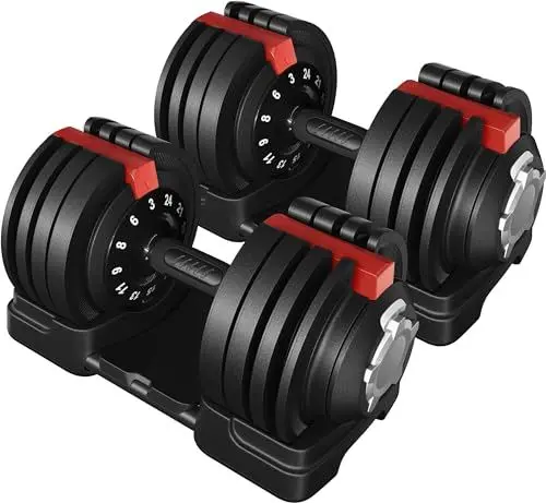 Produktbild: Yaheetech 2er Verstellbare Hanteln 12-in-1 Kurzhanteln 3 kg bis 24 kg Kurzhantel Schnelleinstellung Gewichtsstufen 2er Hanteln für Zuhause & Fitnessstudio
