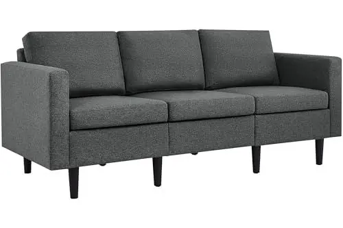 Produktbild: Yaheetech 3 Sitzer Sofa Gästesofa Modern Couch 3er Sitzsofa Bequeme Polsterung 188,5×79×80 cm fürs Wohnzimmer/Schlafzimmer/Gästezimmer, Sofateile unter dem Polster verpackt Dunkelgrau