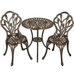 Produktbild: Yaheetech 3 TLG. Bistroset Sitzgruppe Balkonset Aluminiumguss Gartentisch mit 2 Stühlen Gartengarnitur Gartenmöbel für Garten und Balkon, Bronze