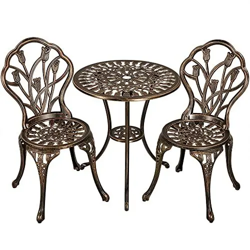 Produktbild: Yaheetech 3 TLG. Bistroset Sitzgruppe Balkonset Aluminiumguss Gartentisch mit 2 Stühlen Gartengarnitur Gartenmöbel für Garten und Balkon, Bronze