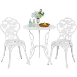 Produktbild: Yaheetech 3tlg. Bistro Set Balkonset Gartenset mit Stühlen Gartenmöbel-Set Zwei Sitzhocker Gartenmöbel im antiken Stil Aluguss Weiß
