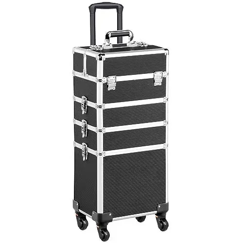 Produktbild: Yaheetech 4 in 1 Kosmetikkoffer groß Schminkkoffer Kosmetikorganiser Multikoffer Schmuckkoffer Friseurkoffer Handgepäck Beauty Case Schwarz