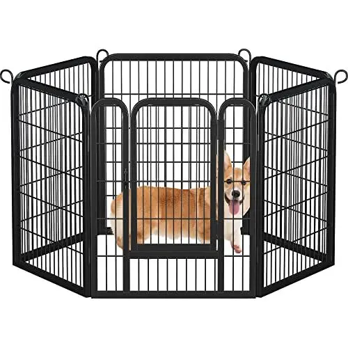 Produktbild: Yaheetech 6 eckig Welpenauslauf, Tierlaufstall 80cm hoch, Laufgitter welpenlaufstall mit Tür, Freigehege für Hund, Flexibel und faltbar