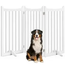 Produktbild: Yaheetech Absperrgitter Hund Schutzgitter, HxB: 90,5 x 151,5 cm, kaminschutzgitter mit 2 Stützfüßen, Faltbares hundegitter, Treppengitter, Absperrgitter für Küche/Flur/Treppe/Balkon, 3 Paneelen, Weiß