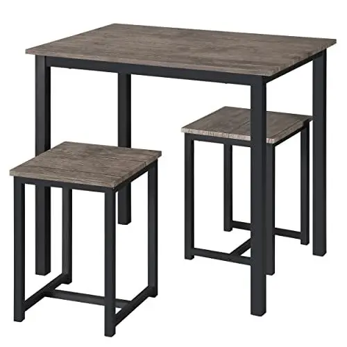Produktbild: Yaheetech Bartisch-Set, Stehtisch mit 2 Barhockern, Bistrotisch Esstisch 90 x 60 x 75 cm, Küchentisch Holz Essgruppe für Küche, im Industrie-Design, braun-schwarz
