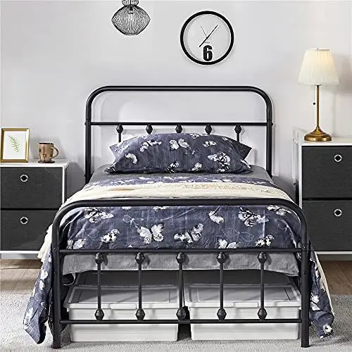Produktbild: Yaheetech Bettrahmen Metallbett Bettgestell aus Metall mit Lattenrost, Modern Gästebett Jugendbett, Schwarz 90 x 200 cm
