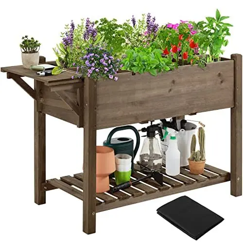 Produktbild: Yaheetech Blumenkasten mit klappbare Tischplatte, Pflanzkasten mit 8 geteilten Fächern, Hochbeete-Kit Frühbeet für Garten/Hinterhof/Veranda, Kräuterbeet Anzuchtbeet zum Bepflanzen 123,5 x 54 x 80 cm