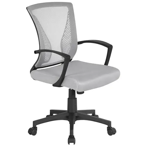 Produktbild: Yaheetech Bürostuhl Ergonomisch, Schreibtischstuhl mit Netzbespannung, Arbeitsstuhl mit Armlehnen, Chefsessel aus Mesh, höhenverstellbarer Computerstuhl 136 kg, atmungsaktiv, Wippfunktion Grau