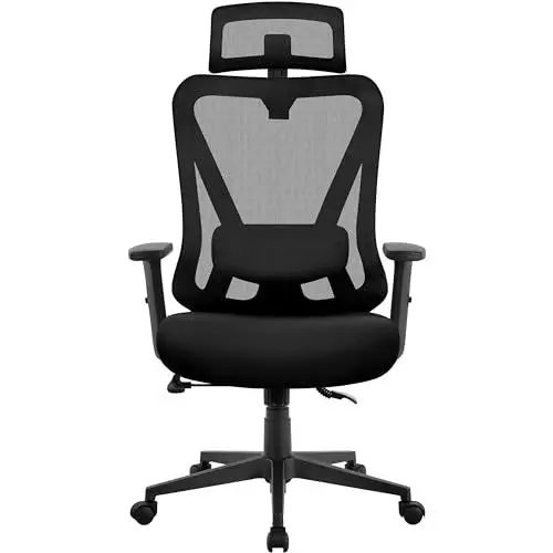 Produktbild: Yaheetech Bürostuhl Ergonomisch, Schreibtischstuhl mit Verstellbarer Kopfstütze, Armlehnen, Lendenwirbelstütze, Verschließbar Drehstuhl mit 90°-130° Liegefunktion höhenverstell Schwarz