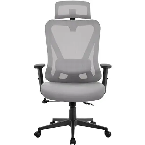 Produktbild: Yaheetech Bürostuhl Ergonomisch, Schreibtischstuhl mit Verstellbarer Kopfstütze, Armlehnen, Lendenwirbelstütze, Verschließbar höhenversteller Drehstuhl mit 90°-130° Liegefunktion Hellgrau