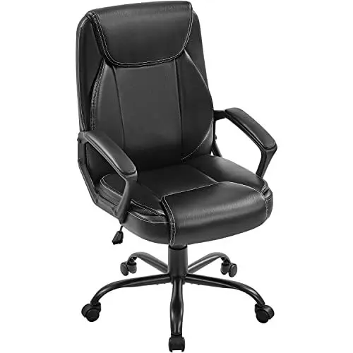 Produktbild: Yaheetech Bürostuhl Ergonomischer Schreibtischstuhl mit Armlehnen Drehstuhl aus Kunstleder Computerstuhl höhenverstellbar Chefsessel Wippfunktion bis 136 kg belastbar Schwarz