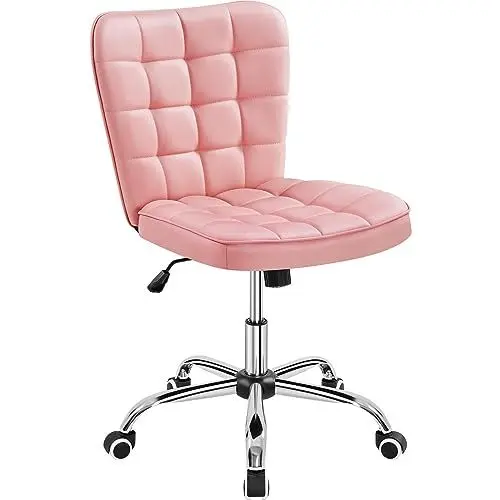 Produktbild: Yaheetech Homeoffice Stuhl, Schreibtischstuhl, Drehstuhl höhenverstellbar Schminkstuhl, Bürostuhl ohne Armlehne, Polsterstuhl mit Rollen, Kunstleder Rosa