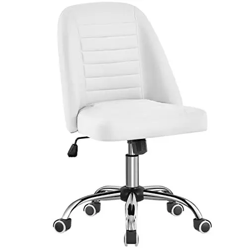 Produktbild: Yaheetech Bürostuhl ohne Armlehne Schreibtischstuhl Drehstuhl mit Rollen ergonomischer Schreibtischsessel höhenverstellbar Arbeitshocker Schminkstuhl Kunstleder Weiß
