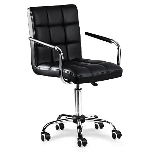 Produktbild: Yaheetech Bürostuhl ergonomischer Schreibtischstuhl Drehstuhl Drehocker Arbeitshocker mit abnehmbare Armlehnen Computerstuhl höhenverstellbar aus Kunstleder Schwarz
